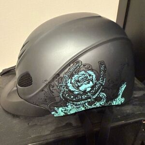 Stylish Black horseback riding Helmet with Blue Design